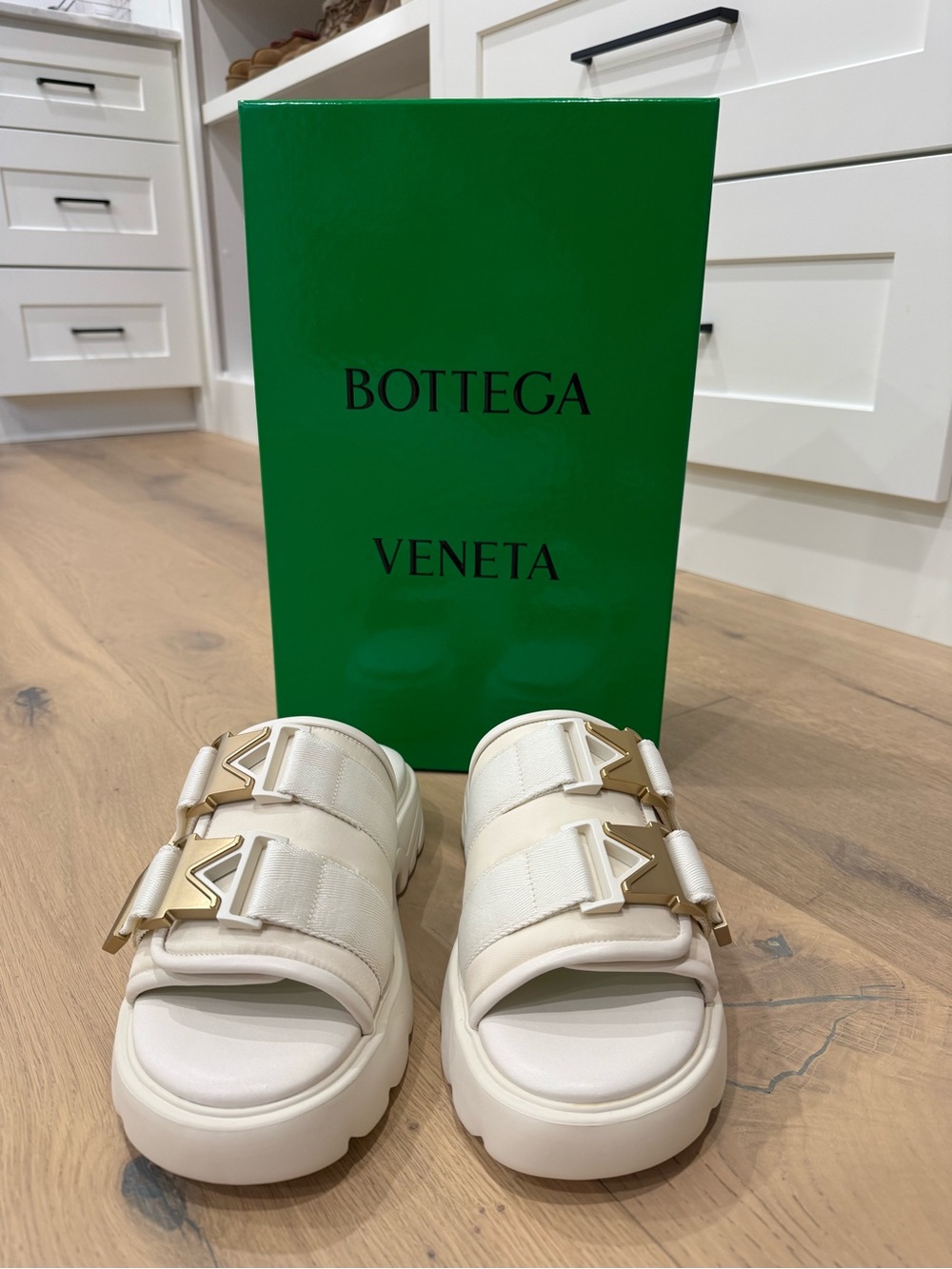 Bottega Veneta White Platform Slide Sandals